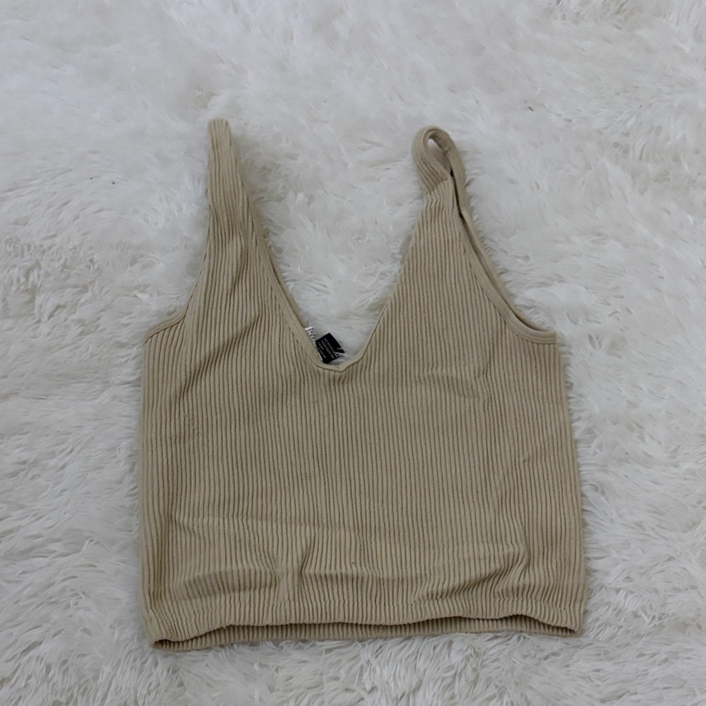 Forever 21 Cream Ribbed Crop Top